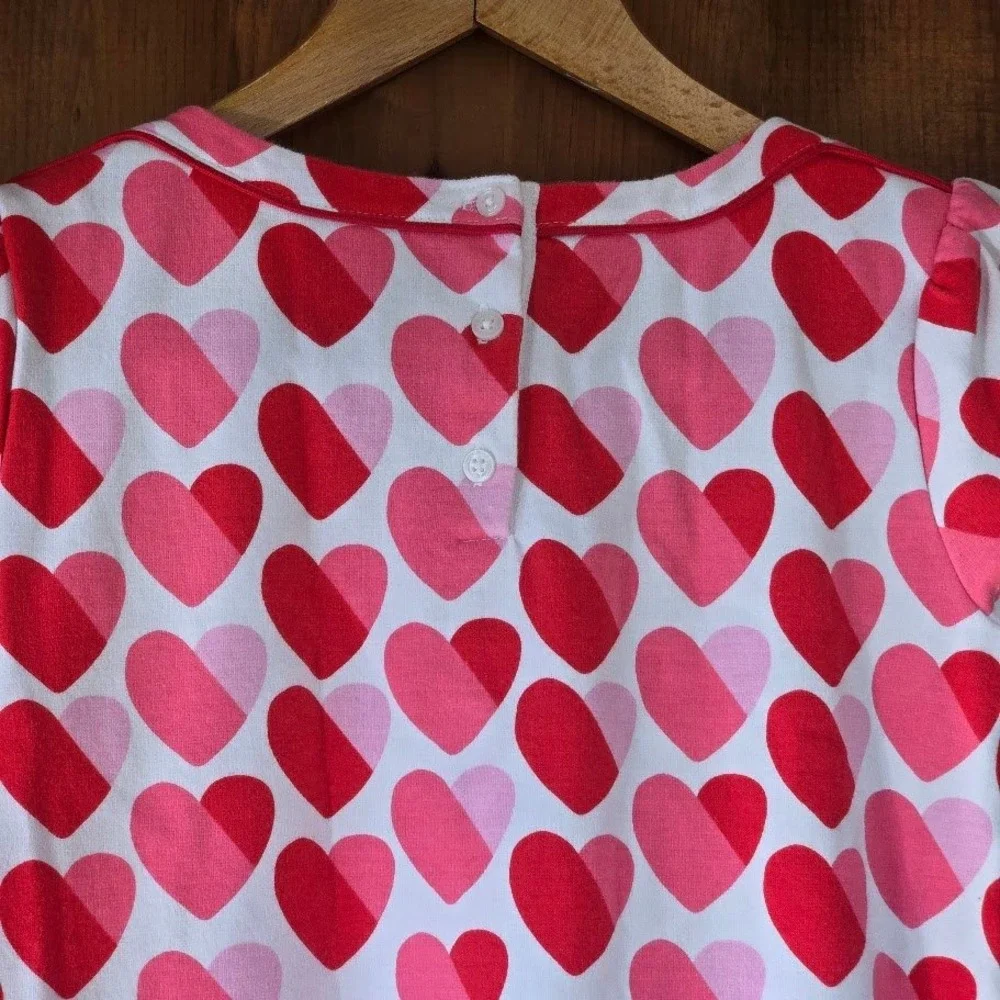 Gymboree Heart Print‎ Dress Kids Size 12 Pink Red Short Sleeve Drop Waist Love